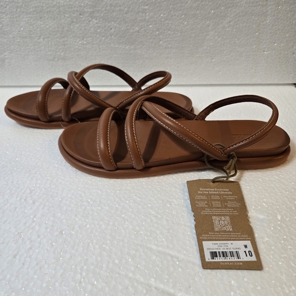 Women's Olukai® Tiare Strappy Slide Sandals Conac Brown Leather - Picture 3 of 5